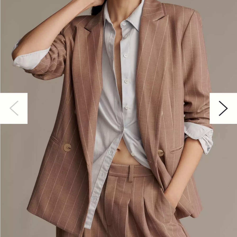 Anthropologie Tan Pinstripe Blazer